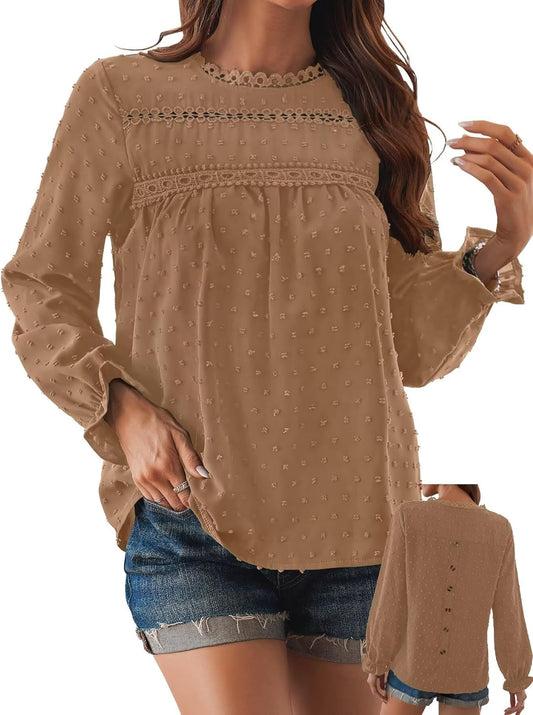 Womens Boho Tops Long Sleeve Shirts Cute Crewneck Blouse 2025