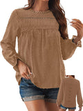 Womens Boho Long Sleeve Swiss Dot Crochet Top - Versatile Chic Women's