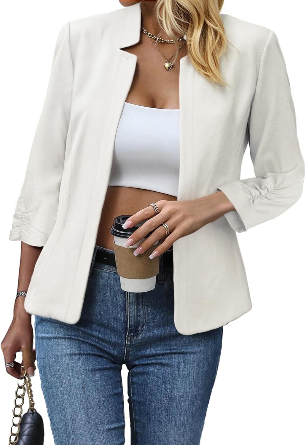Mina Self Women's Tweed Plaid Blazer Jacket for Elegant Style