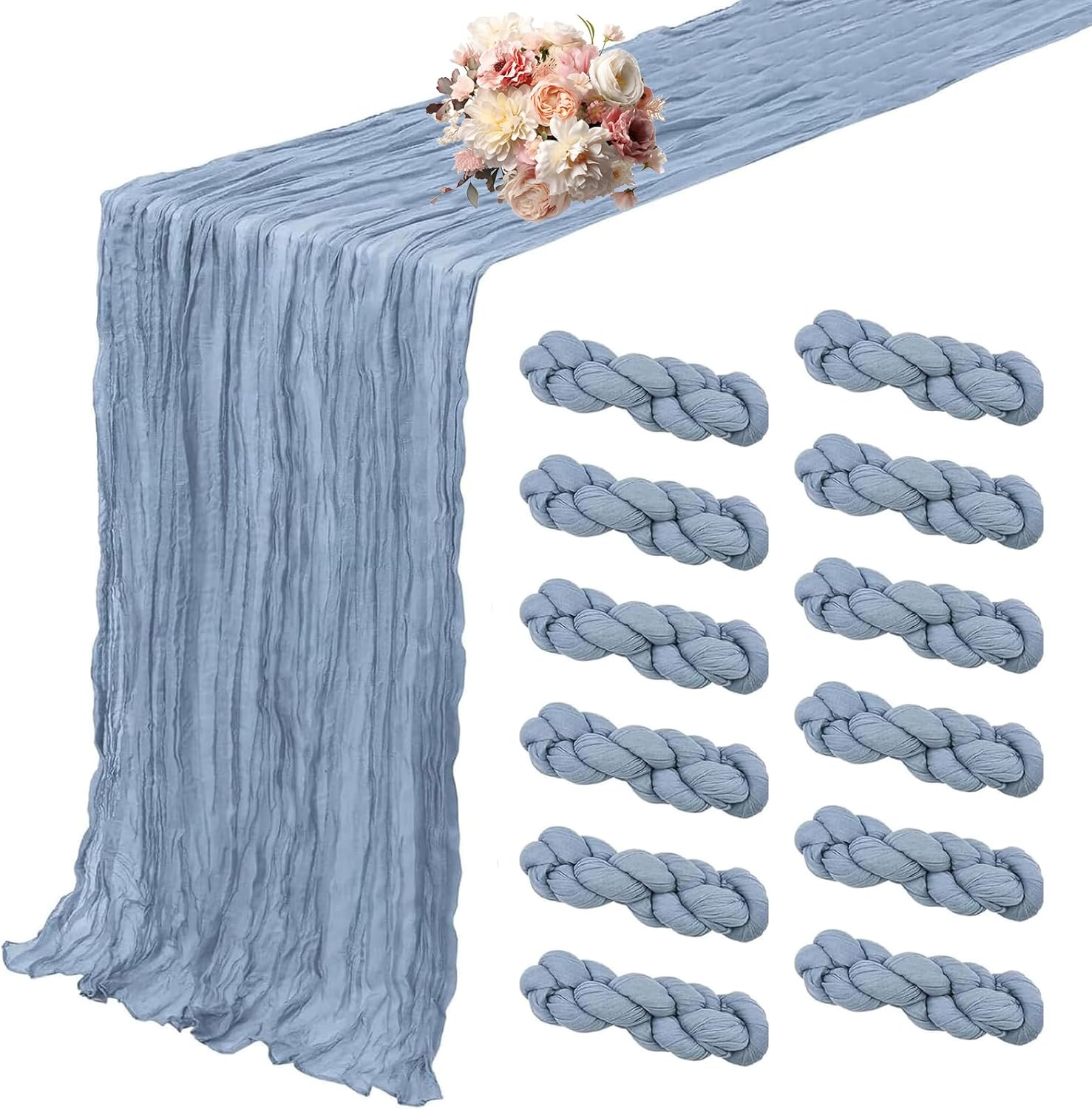 Dusty Blue Cheesecloth Table Runner for Elegant Events and Decor