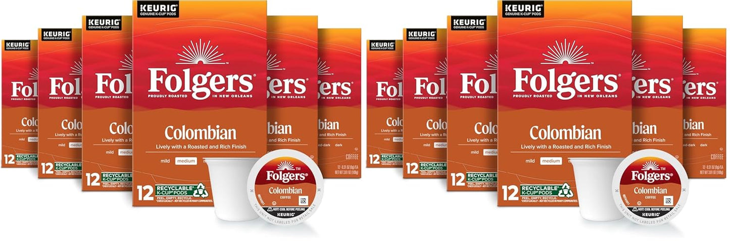 Folgers Colombian Medium Roast Coffee K-Cup Pods, 72 Count