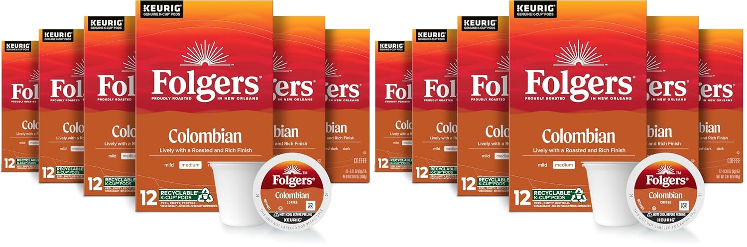 Folgers Colombian Medium Roast Coffee K-Cup Pods, 72 Count