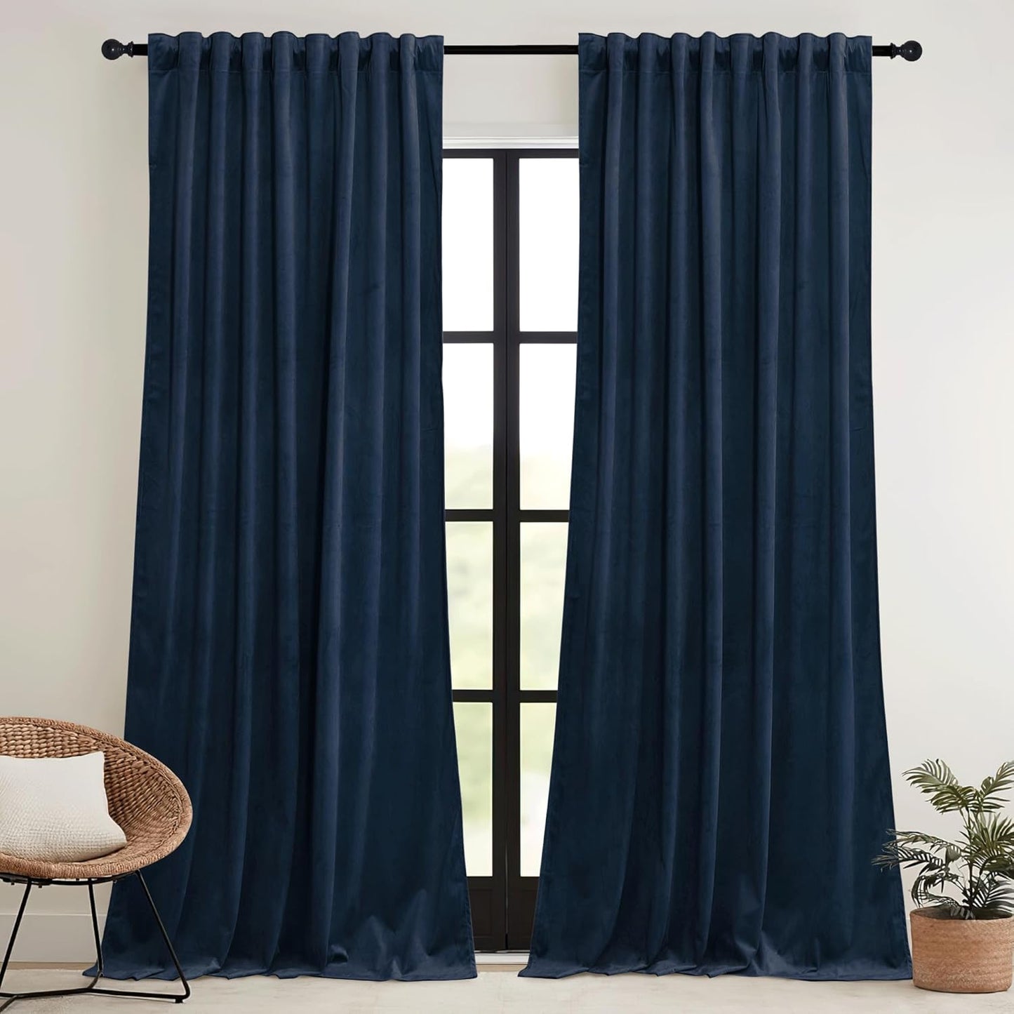 RYB HOME Navy Blue Velvet Curtains for Luxurious Bedroom Decor