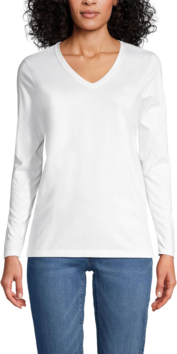 Relaxed Supima Cotton Long Sleeve V-Neck T-Shirt for Women