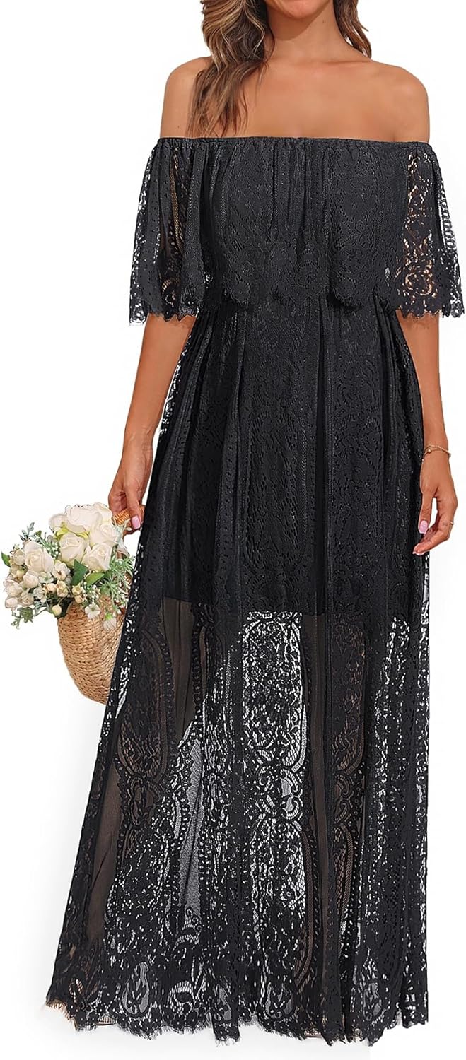 Stunning Off Shoulder Lace Maxi Dress for Weddings and Events