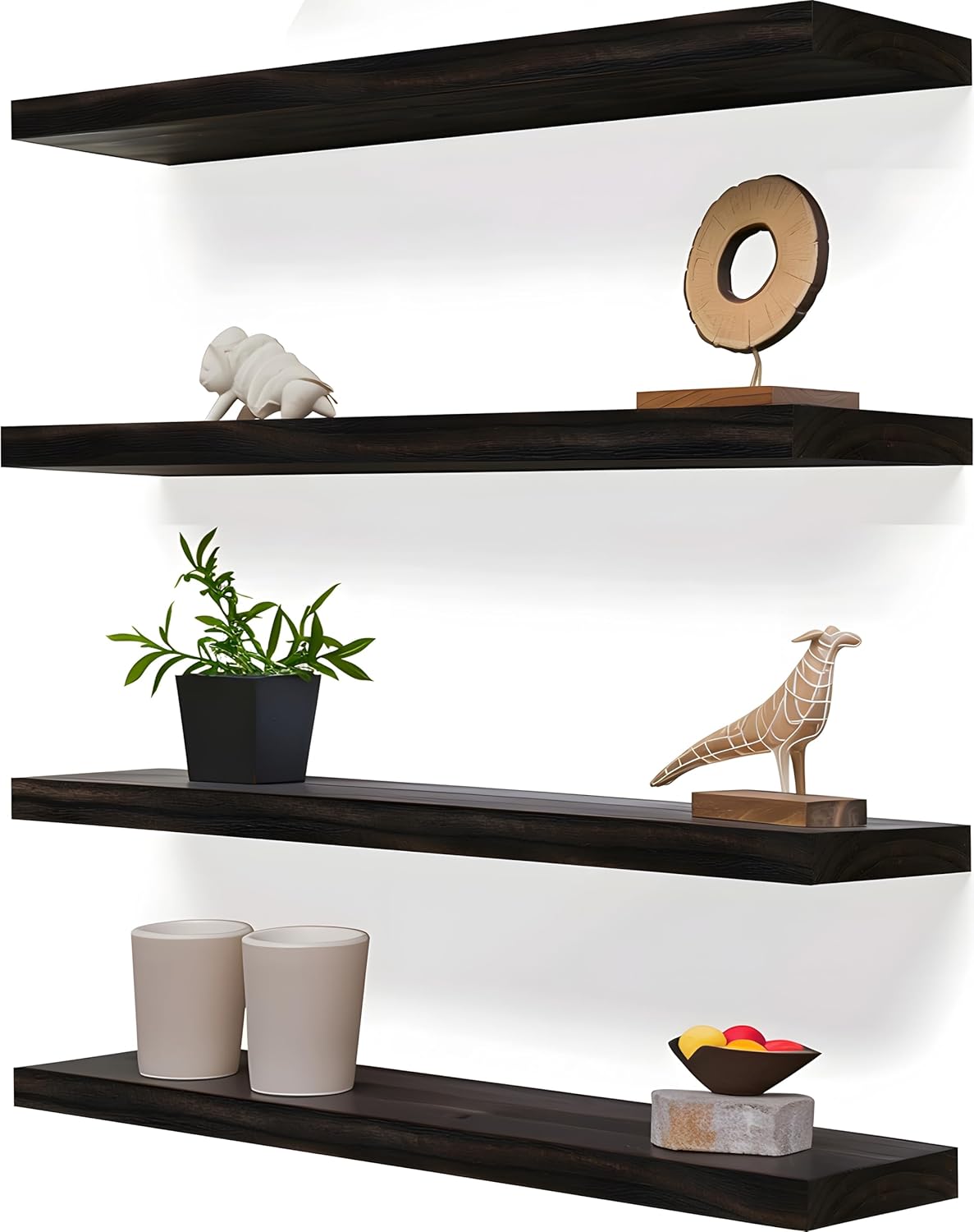 24 Inch Floating Shelves for Wall - Rustic Brown Wood Set