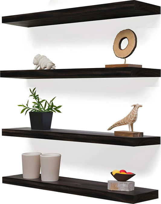 24 Inch Floating Shelves for Wall - Rustic Brown Wood Set