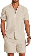Men's Linen 2-Piece Summer Set Short Sleeve Shirt and Shorts - Beach