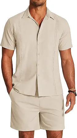 COOFANDY Men's 2 Pieces Linen Set for Summer Beach Casual Wear