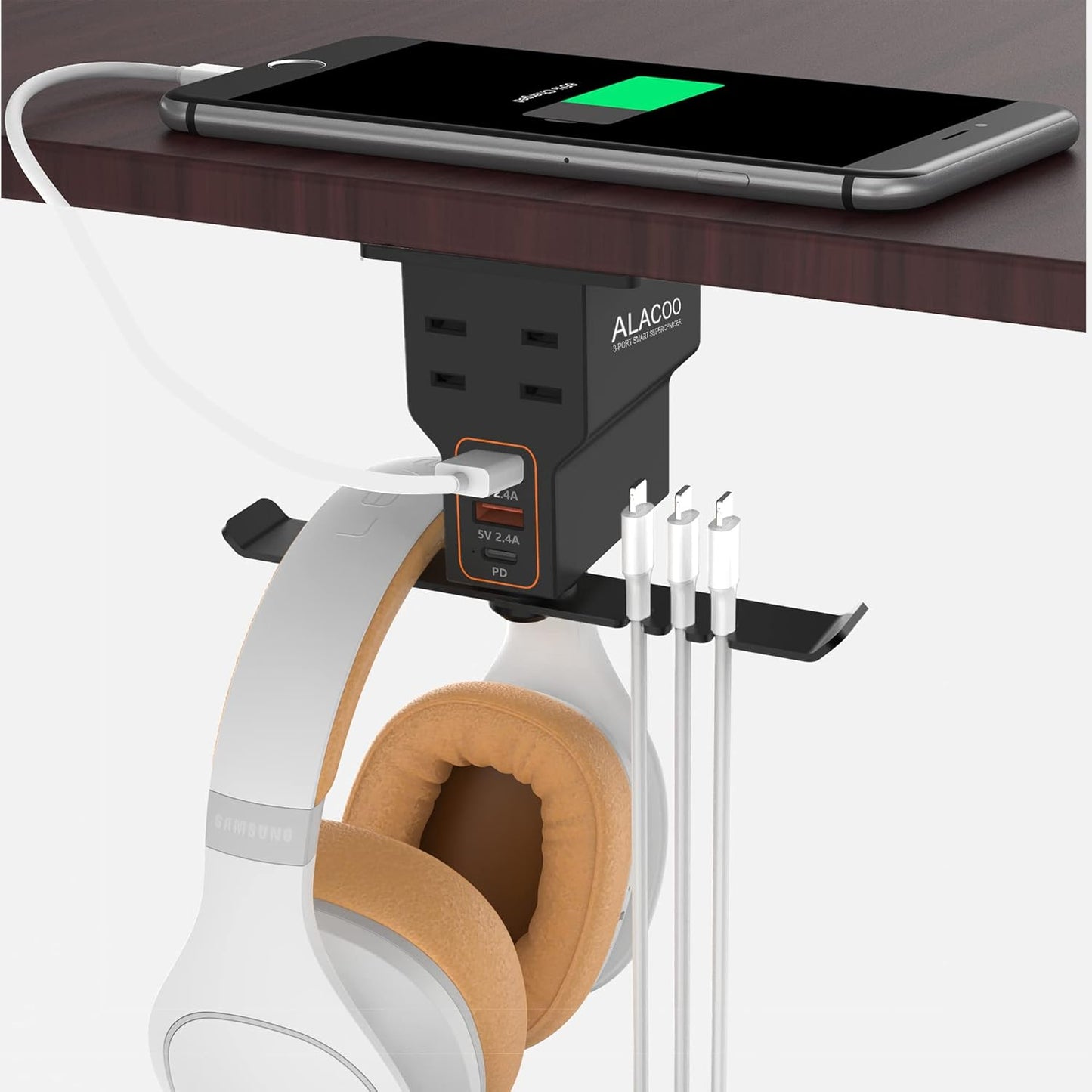 ALACOO Headset Holder with USB Charging - Keep Your Desk Organized!