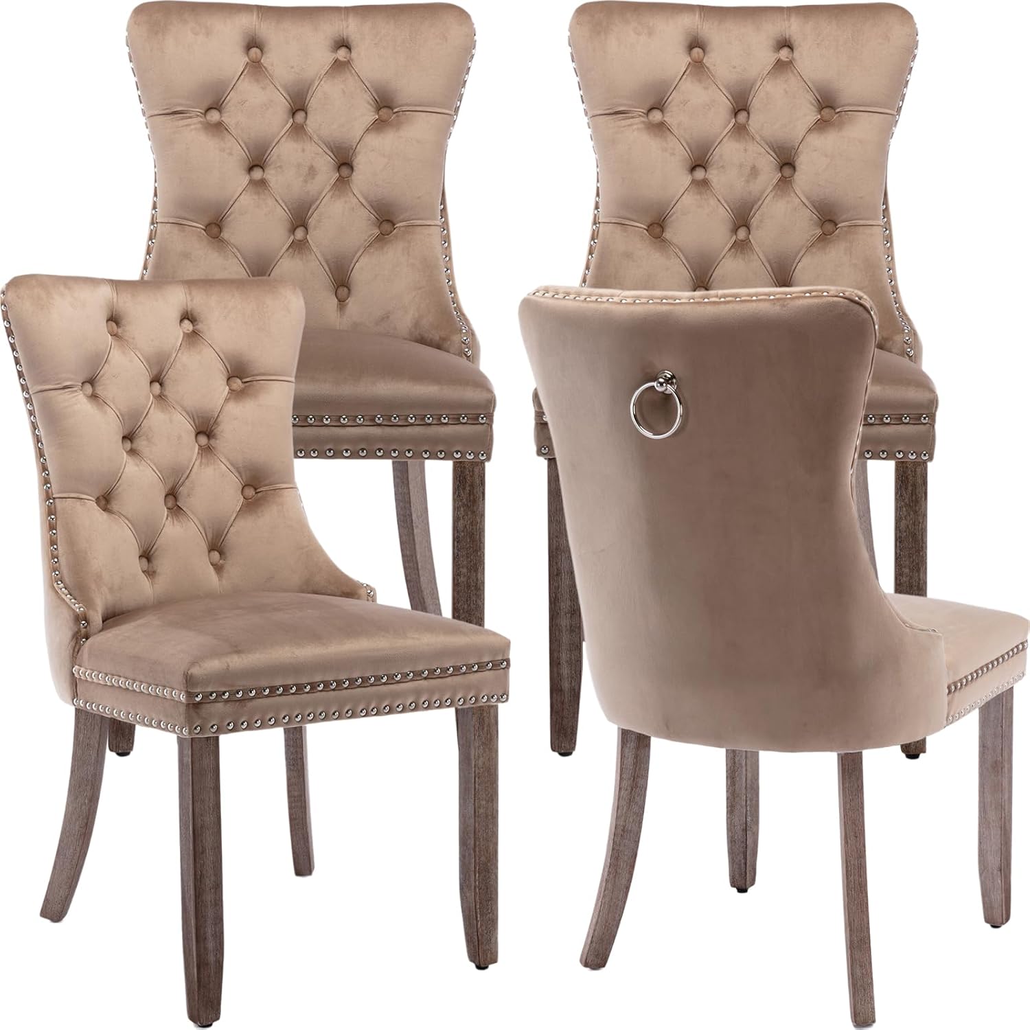 Khaki Velvet Dining Chairs Set of 4 for Stylish Dining Rooms
