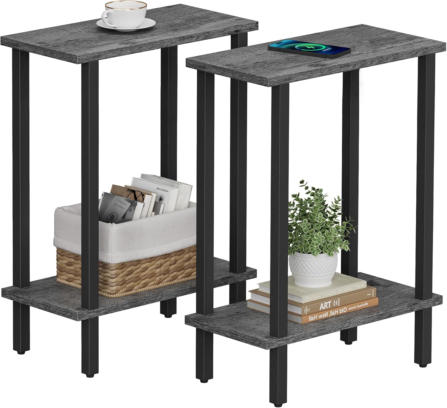 TUTOTAK Small Side Table Set of 2 for Narrow Spaces