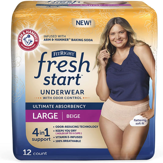FitRight Fresh Start Large Beige 12ct, Ultimate Absorbency with ARM & Hammer Odor Control