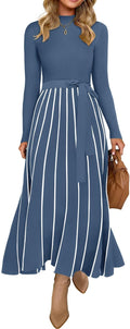 Womens Turtleneck Long Sleeve Sweater Dress Tie Waist Midi - Soft
