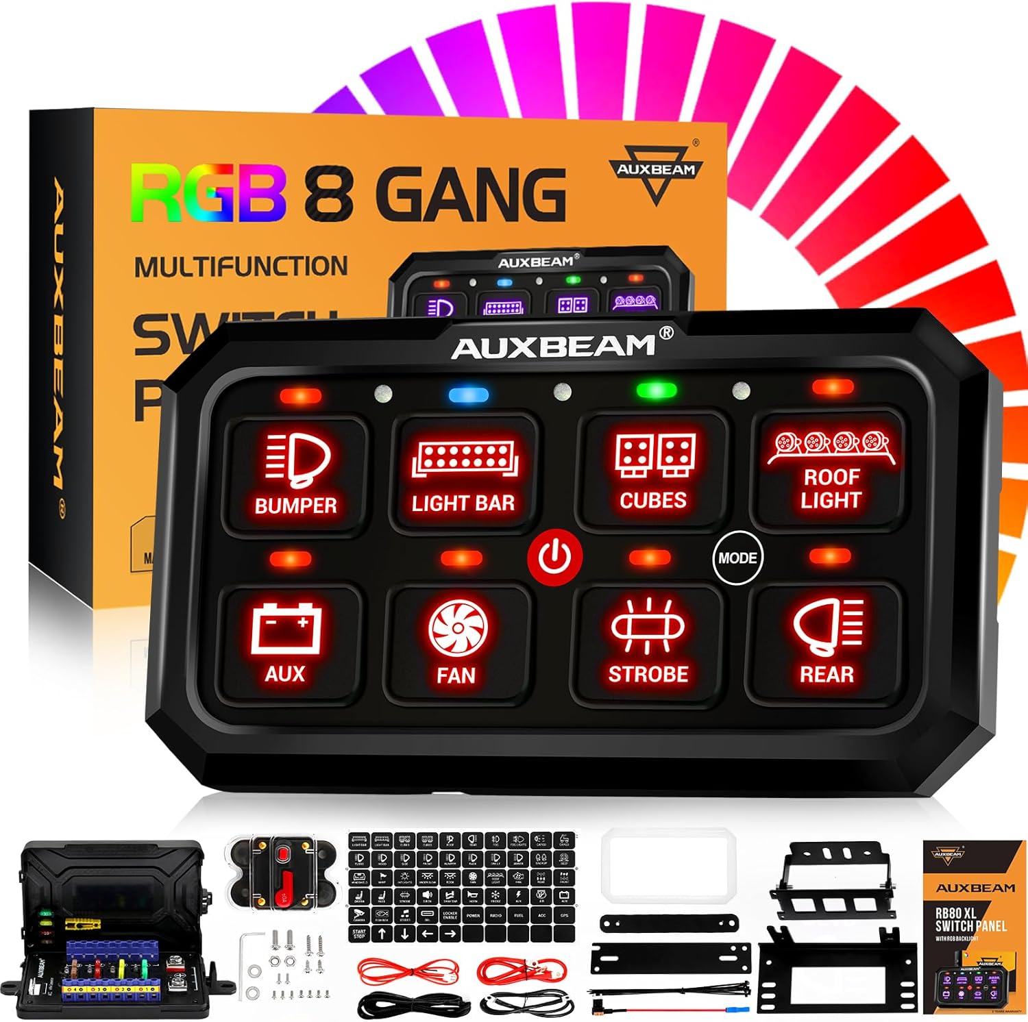 Auxbeam RGB 8 Gang Switch Panel for Offroad and Marine Use
