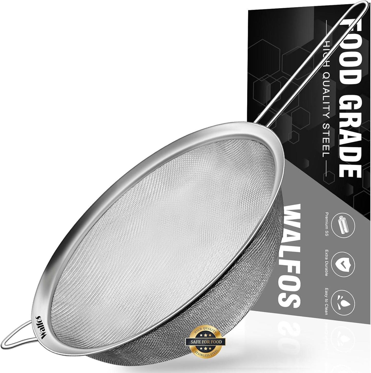 Walfos 9 Mesh Strainer: Fine Stainless Steel for Effortless Kitchen Sifting