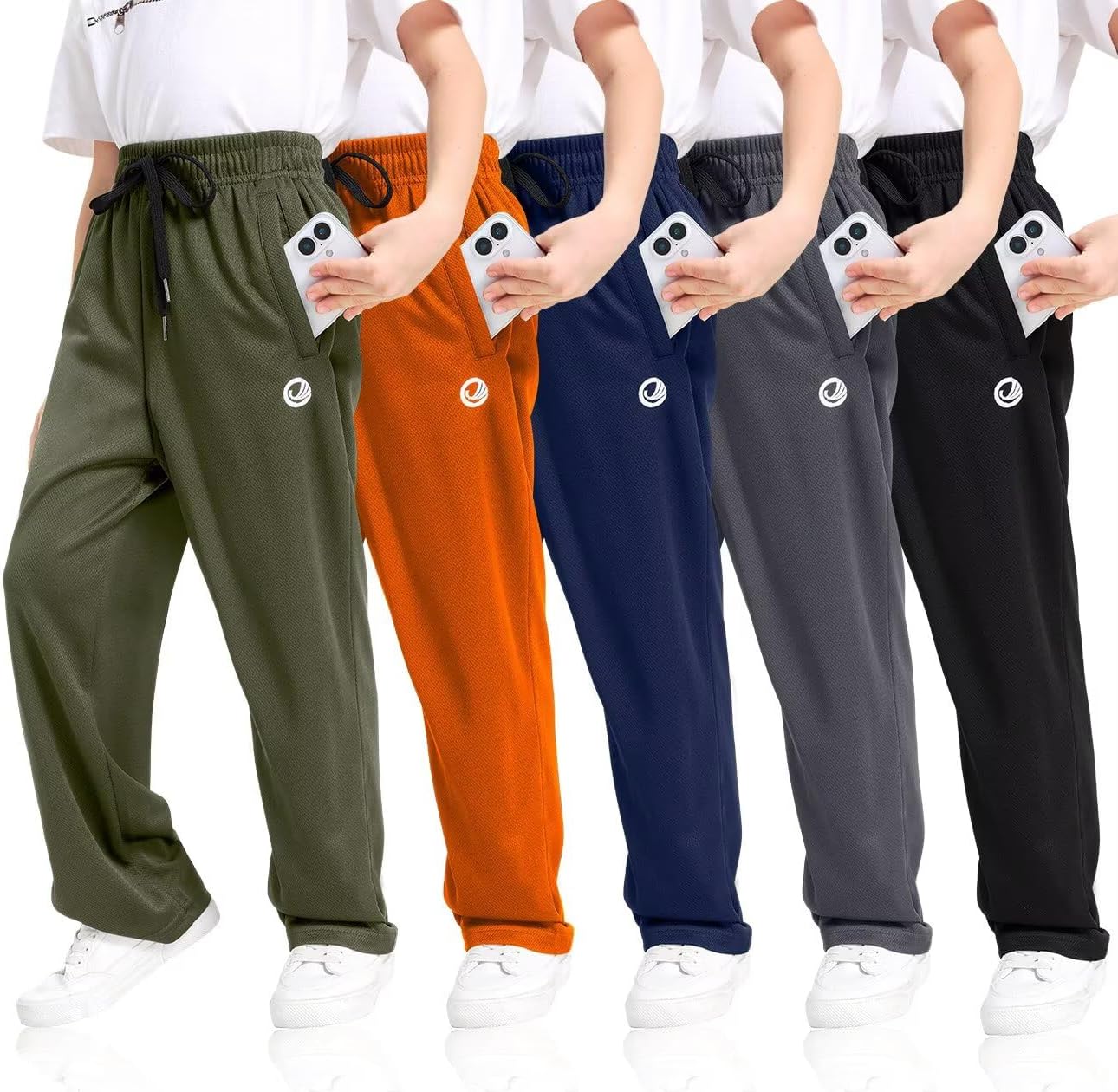 Boys Sweatpants with Zip Pockets 5-Pack Athletic Joggers