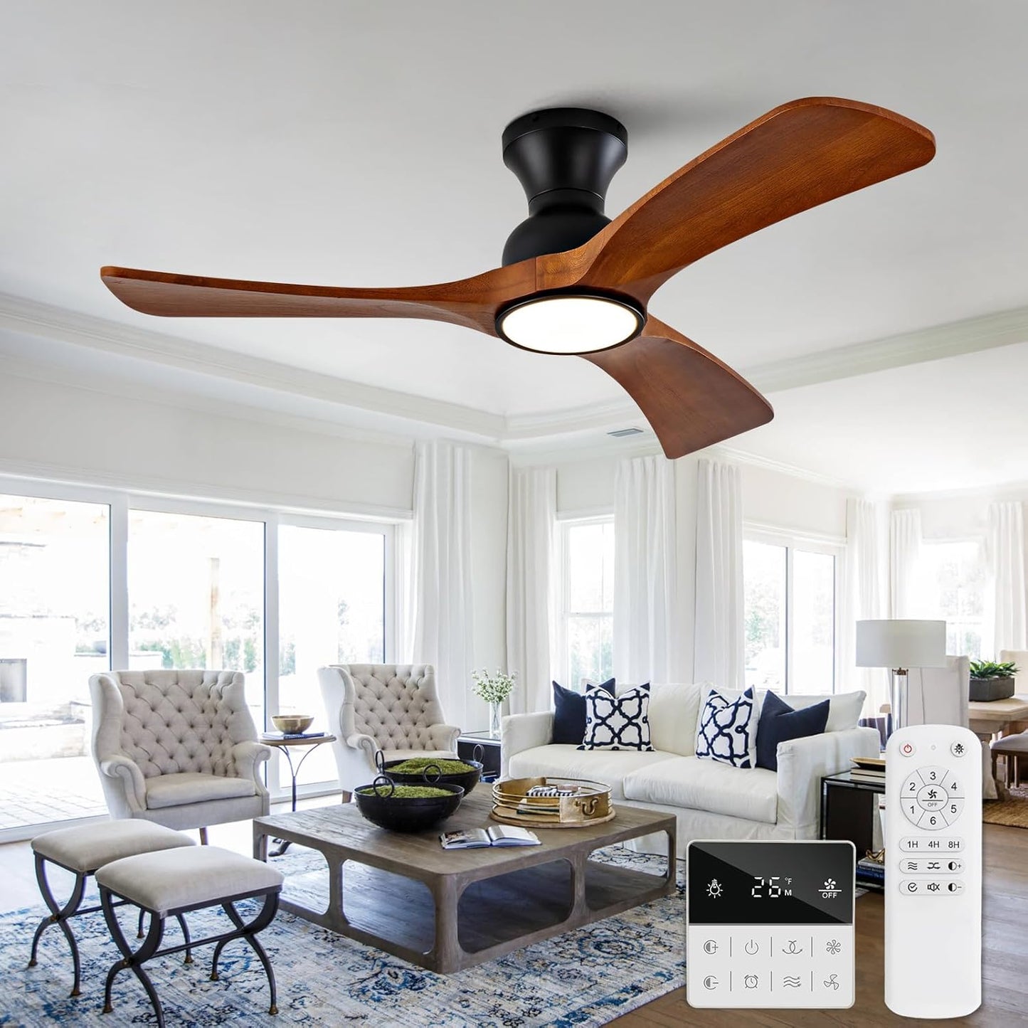 42 inch Flush Mount Ceiling Fan with Lights and Remote Control