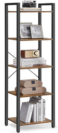 5-Tier Bookshelf Narrow Bookcase - Space-Saving Industrial Style