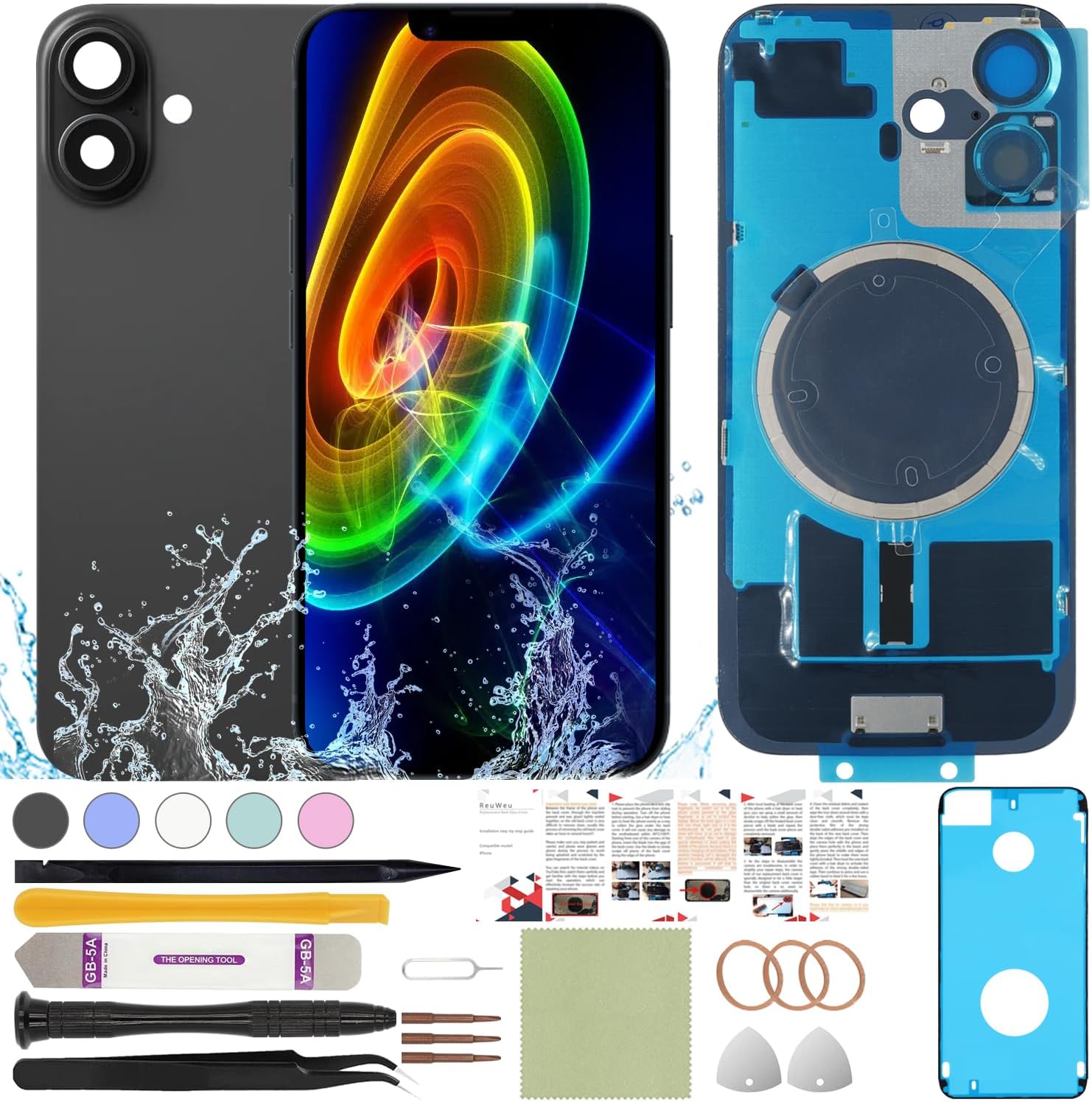 Back Glass Cover Replacement for iPhone 16 with Tools Included