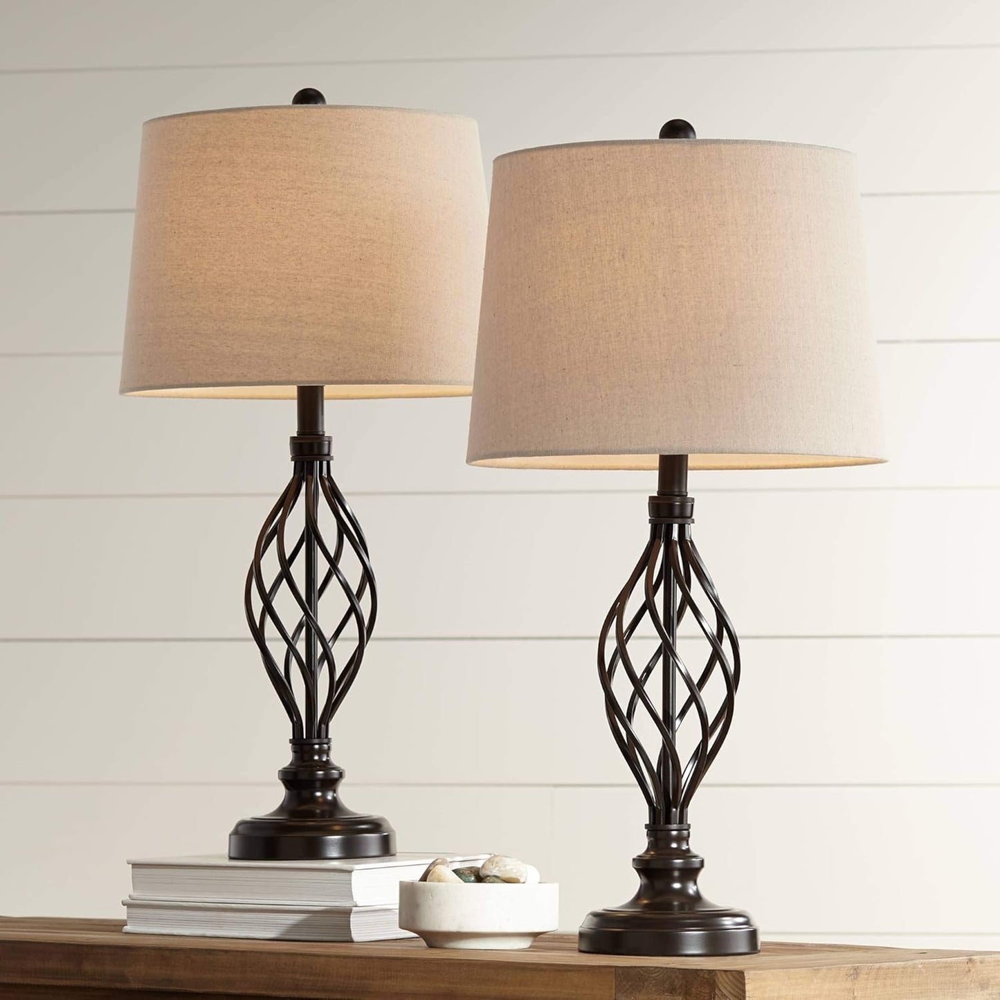 Franklin Iron Works Annie Rustic Farmhouse Table Lamps Set