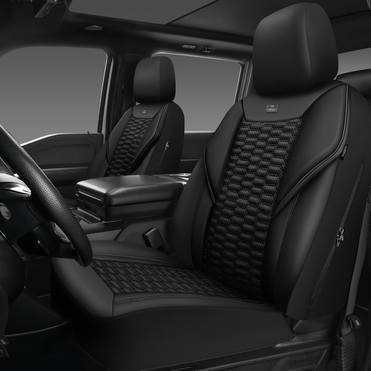 CAR PASS 3D Foam PU Leather Car Seat Covers for Front Seats