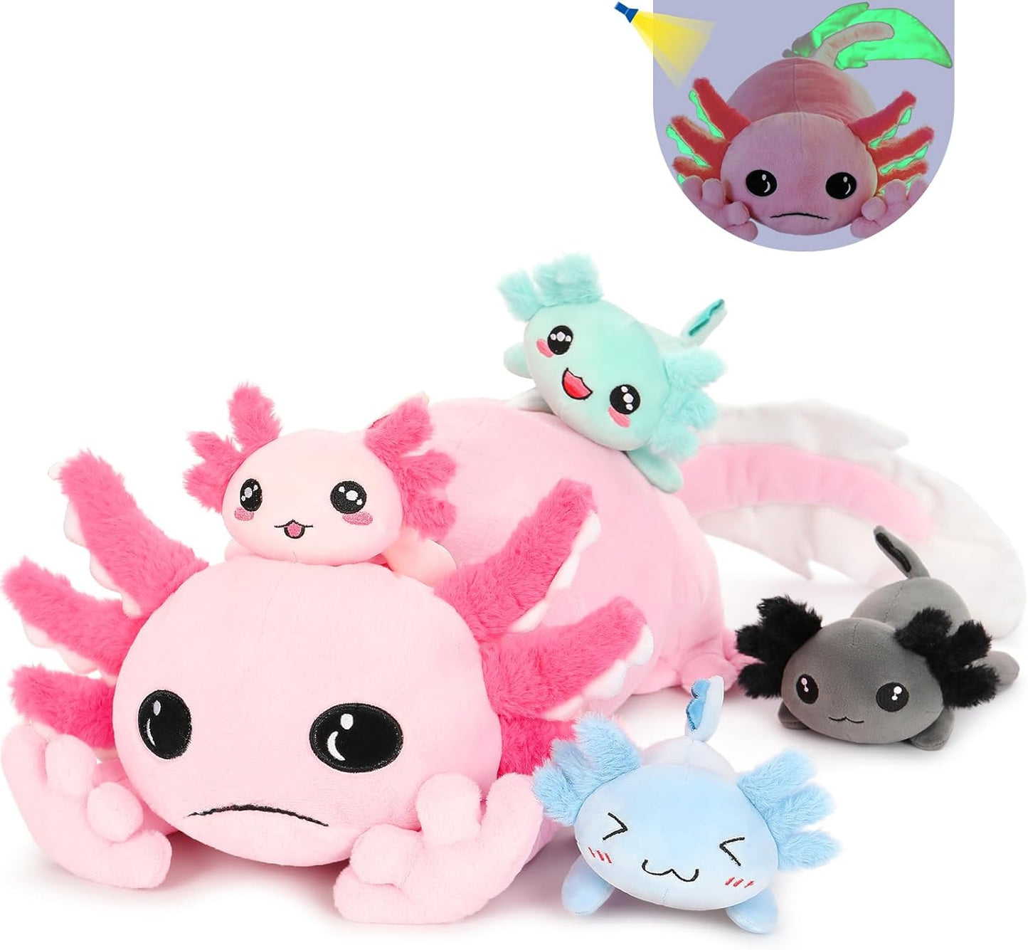 Giant Axolotl Stuffed Animal with 4 Babies for Kids and Adults