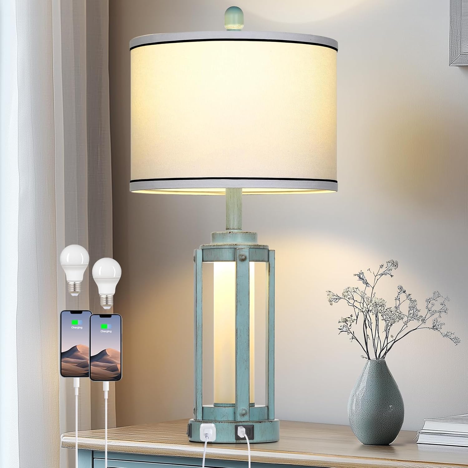 Industrial Farmhouse Table Lamp with USB Ports for Modern Homes