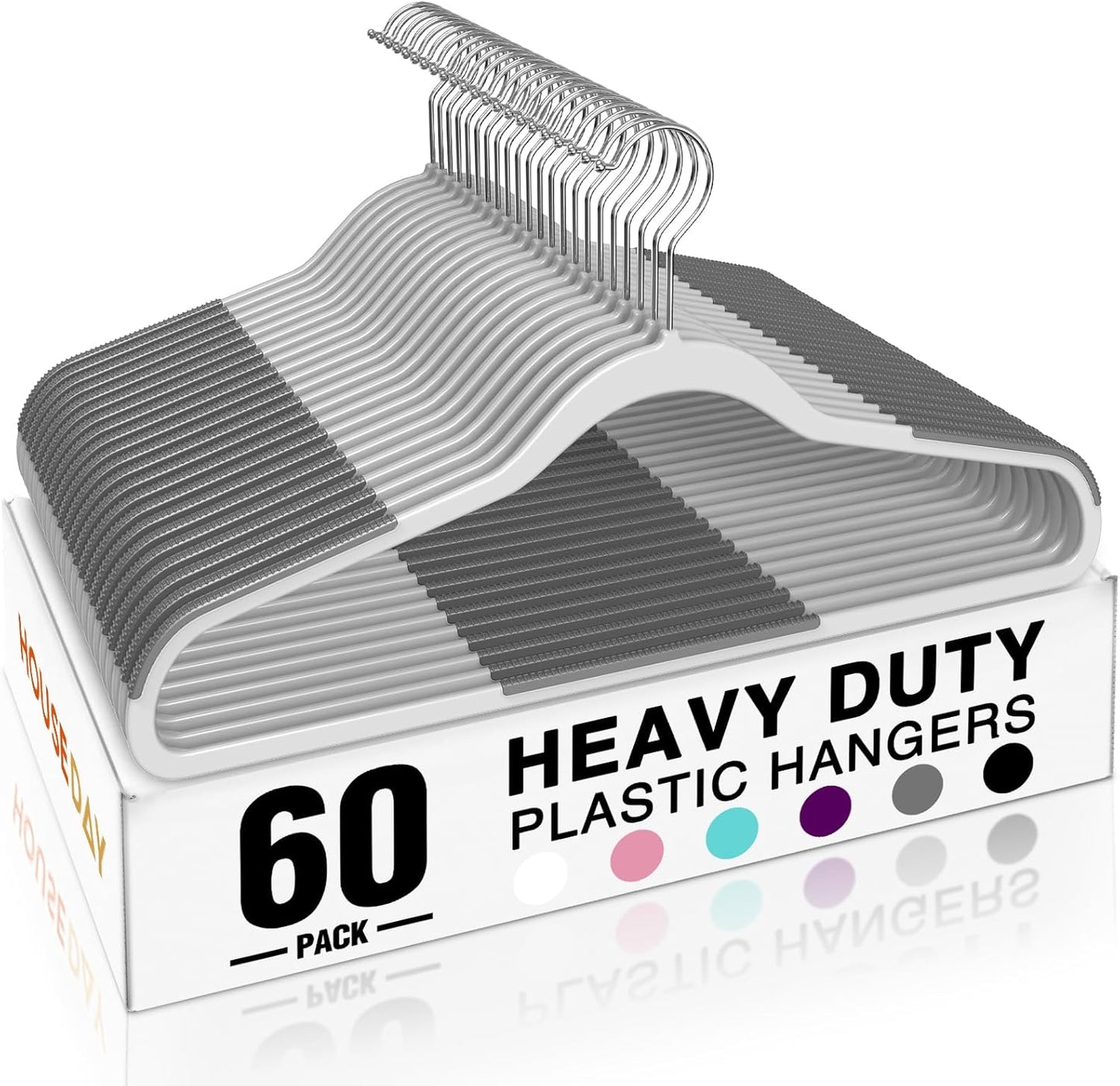Heavy Duty Plastic Hangers for Closet Organization - 60 Pack