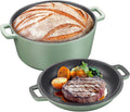 5Qt Dutch Oven 2-in-1 Enamel Cast Iron Pot - Oven-Safe Bread Baking
