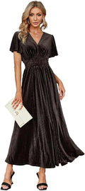 Simplee Womens V Neck Velvet Maxi Dress - Elegant Empire Waist
