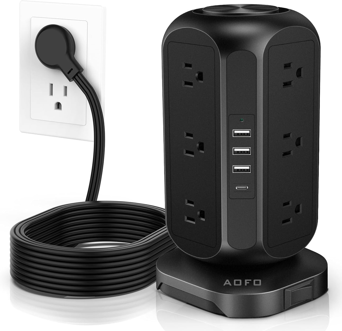 10Ft Surge Power Strip: 12 Outlets, 4 USB, Overload Protection