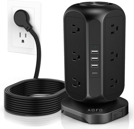 10Ft Surge Power Strip: 12 Outlets, 4 USB, Overload Protection