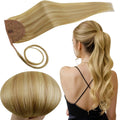 Ponytail Extension Real Human Hair Blonde Highlights - Natural Blend