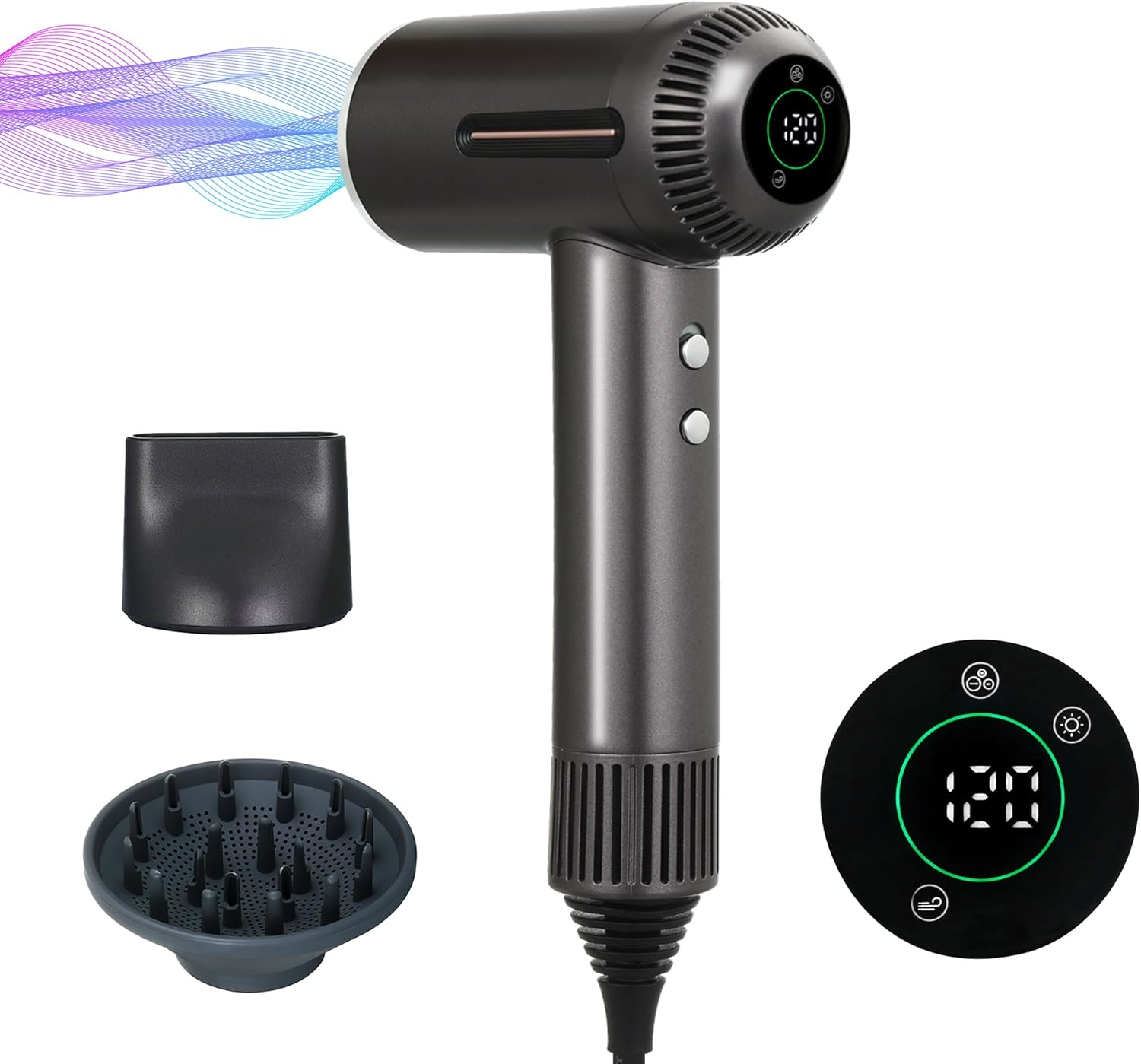 ONWAY Ionic Hair Dryer: Intelligent Temp Control, 1600W Power, LCD Display