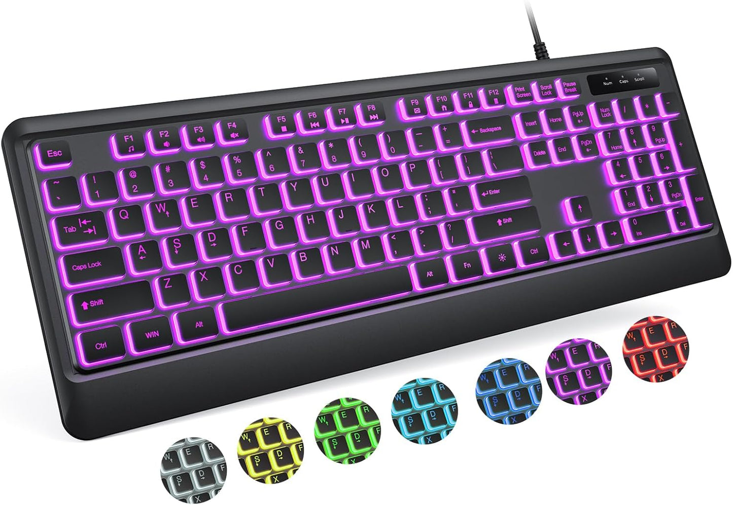 7 Color Backlit USB Keyboard - Quiet & Waterproof