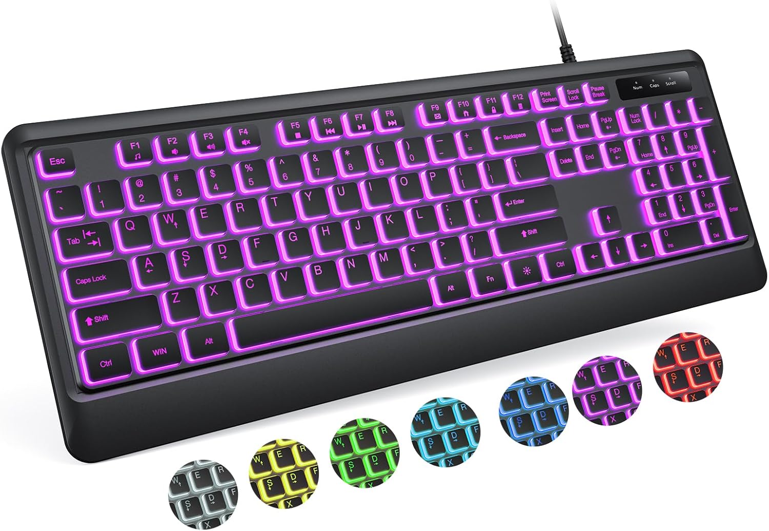 7 Color Backlit USB Keyboard - Quiet & Waterproof