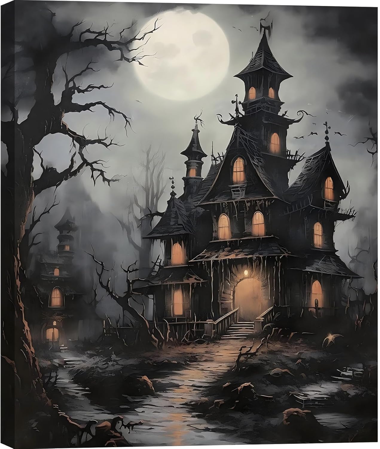 Vintage Dracula's Castle Canvas Art for Halloween Decor