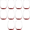Stemless Wine Glass 9 oz Set of 10 - Red Bottom Color