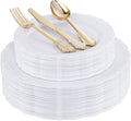 Elegant White Disposable Plates & Gold Cutlery Set for Parties