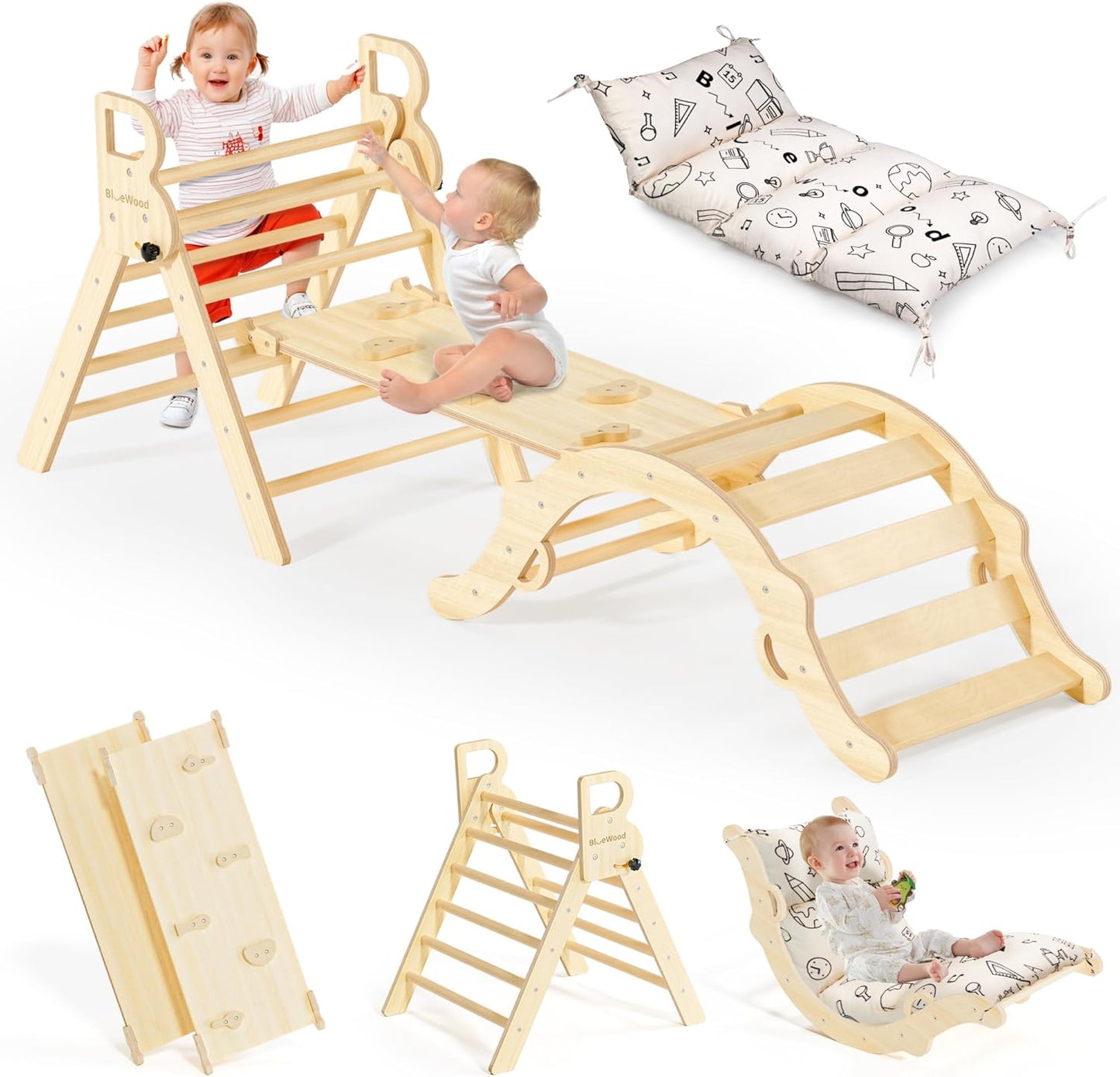 BlueWood Pikler Triangle Set: 8-in-1 Climbing Toys for Toddlers