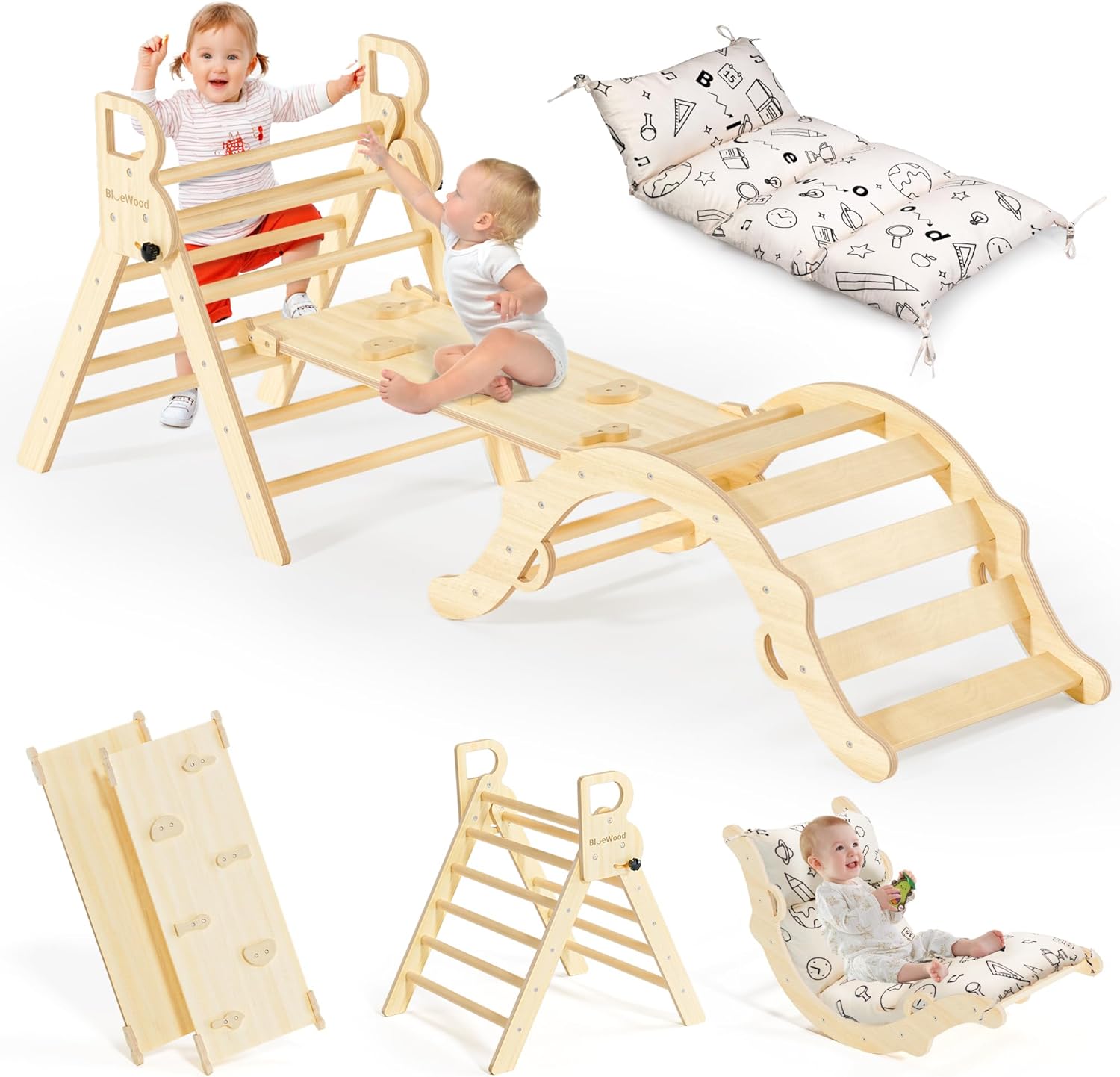 BlueWood Pikler Triangle Set: 8-in-1 Climbing Toys for Toddlers