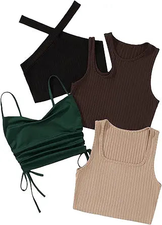 Milumia Women's 4 Piece Ribbed Knit Cut Out Crop Top Set