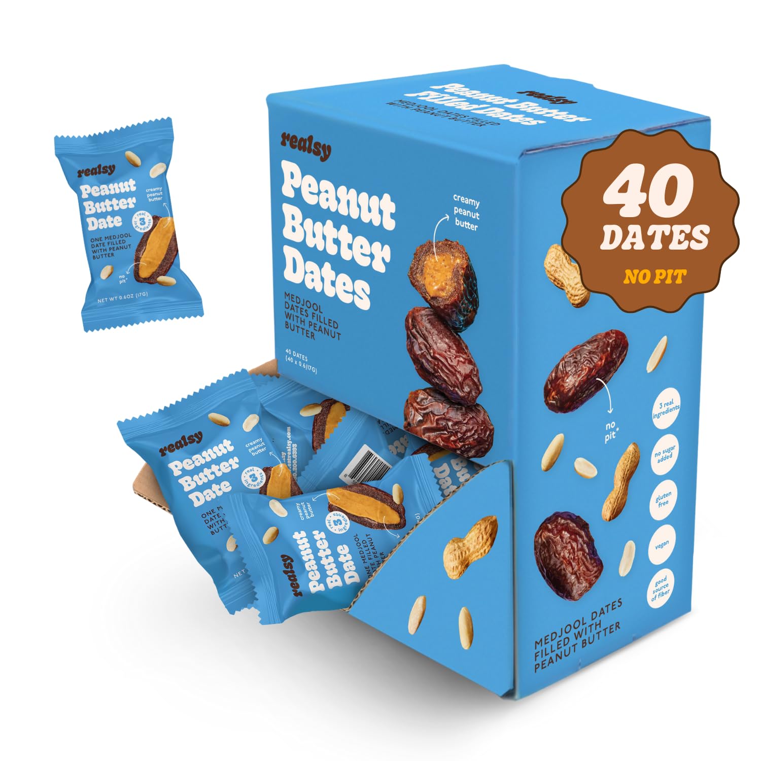 Realsy Organic Medjool Dates with Peanut Butter - Healthy Snack