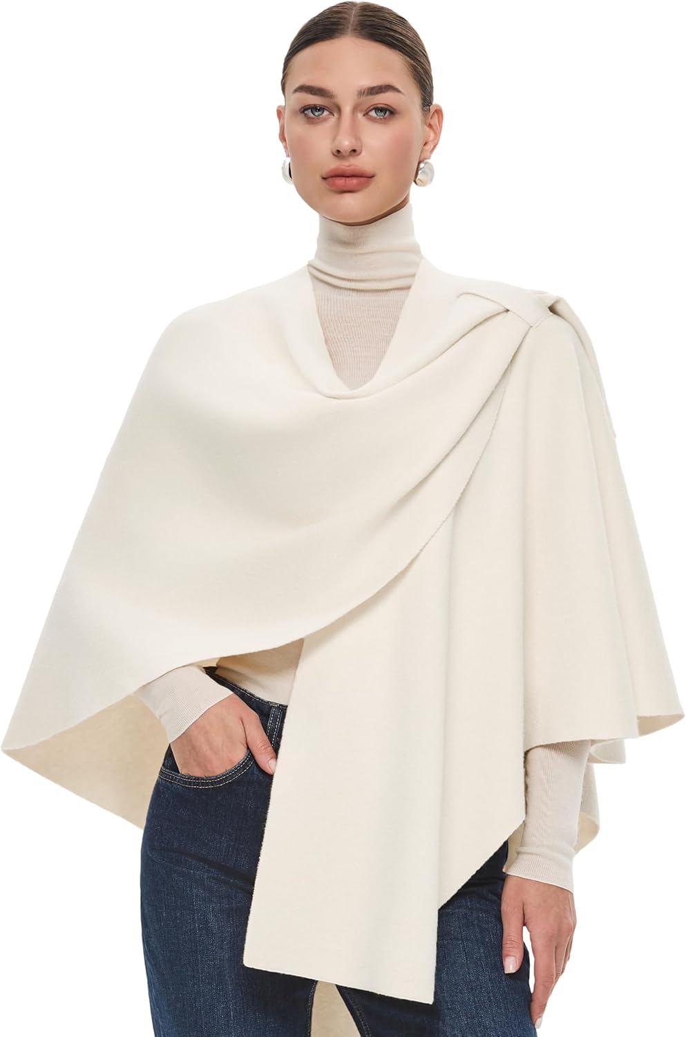 PULI Womens Large Cross Front Poncho Sweater Wrap for Fall