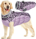 Waterproof Purple Leopard Dog Coat for Large Dogs - Built-In Harness