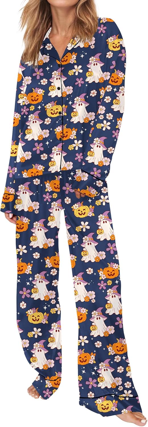 Satin Pajamas Set for Women Long Sleeve Button Down Pjs