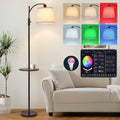 Smart Floor Lamp with Side Table - Space-Saving RGB Dimmable Lamp