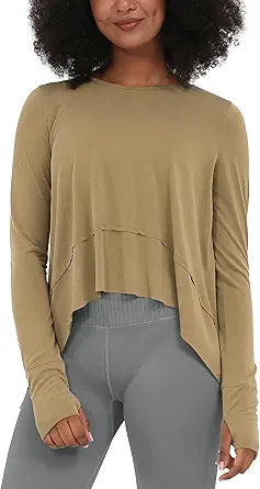 ODODOS Long Sleeve Tee for Women - Stylish Crop Top for Yoga