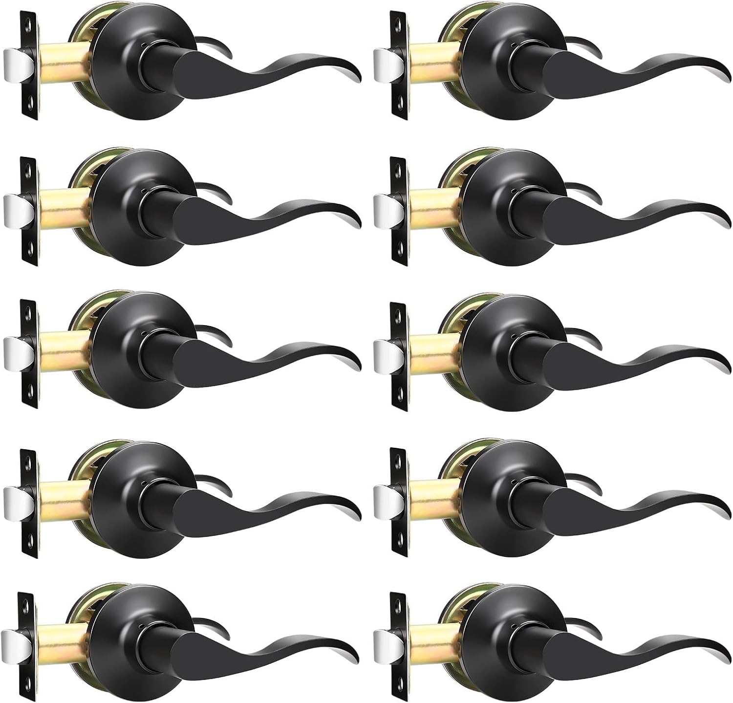 GOBEKOR 10 Pack Black Passage Lever Handle for Interior Doors
